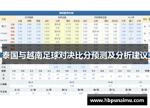 泰国与越南足球对决比分预测及分析建议